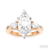 1/2 Ctw Tri-Mount Marquise Shape Center Pear and Round Cut Diamond Semi-Mount Engagement Ring in 14K Rose and White Gold